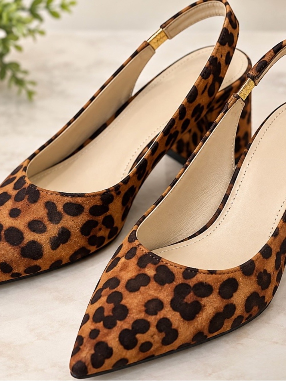 Leopard Print Pointed Slingback Pumps - Brown
